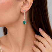 Rhodium Plated American Diamond Geometric Open Frame Drop Earrings