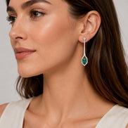 Rhodium Plated American Diamond Geometric Open Frame Drop Earrings