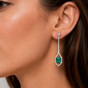 Rhodium Plated American Diamond Geometric Open Frame Drop Earrings
