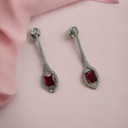 Rhodium Plated American Diamond Geometric Open Frame Drop Earrings