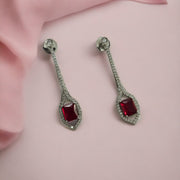 Rhodium Plated American Diamond Geometric Open Frame Drop Earrings