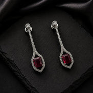 Rhodium Plated American Diamond Geometric Open Frame Drop Earrings