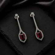 Rhodium Plated American Diamond Geometric Open Frame Drop Earrings