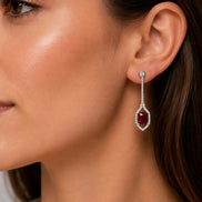 Rhodium Plated American Diamond Geometric Open Frame Drop Earrings