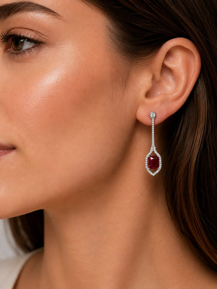 Rhodium Plated American Diamond Geometric Open Frame Drop Earrings