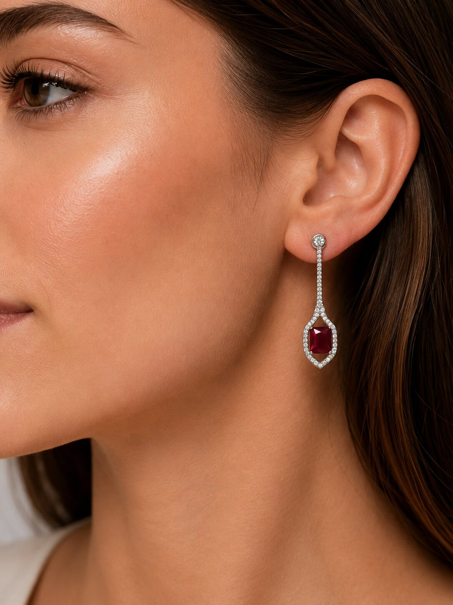 Rhodium Plated American Diamond Geometric Open Frame Drop Earrings