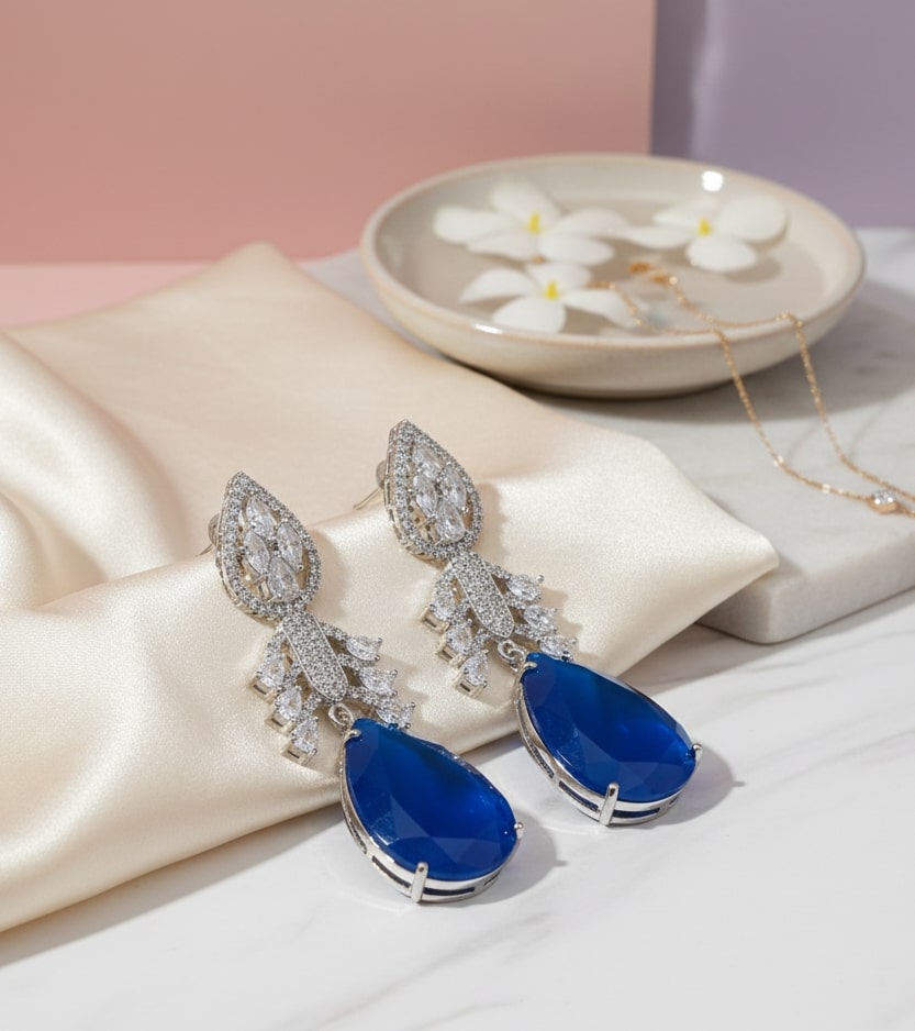 Statement Drop Earrings with Teardrop Stone & CZ Detailing