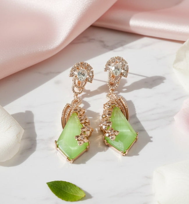 Gold Plated Geometric Leaf & Kite Shape Drop Earrings with Stone Studded Design