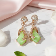 Gold Plated Geometric Leaf & Kite Shape Drop Earrings with Stone Studded Design
