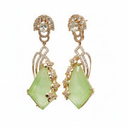 Gold Plated Geometric Leaf & Kite Shape Drop Earrings with Stone Studded Design
