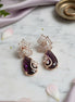 Gold Plated CZ Teardrop Drop Earrings with Geometric Layered Design