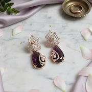 Gold Plated CZ Teardrop Drop Earrings with Geometric Layered Design
