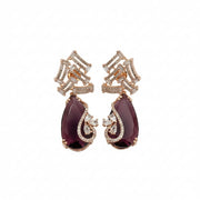 Gold Plated CZ Teardrop Drop Earrings with Geometric Layered Design