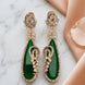 Gold Plated Statement Drop Earrings with Teardrop Stone & Floral Designer Detailing