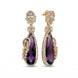 Gold Plated Statement Drop Earrings with Teardrop Stone & Floral Designer Detailing