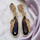 Gold Plated Statement Drop Earrings with Teardrop Stone & Floral Designer Detailing