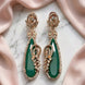 Gold Plated Statement Drop Earrings with Teardrop Stone & Floral Designer Detailing
