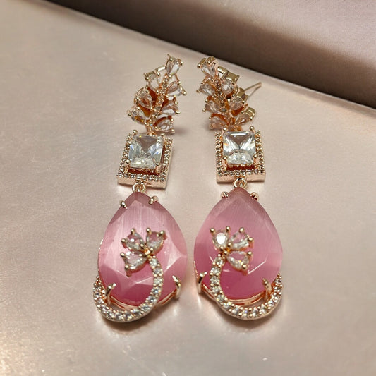 Rose Quartz Elegance Earrings - Opal Touch