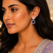 Rhodium Plated Square Halo Drop Earrings with Floral Stone Design