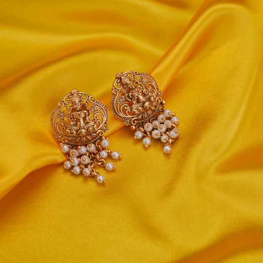 Divine Lakshmi Vishnu Matte Gold Plated Drops