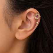 Gold Plated Geometric Square Kundan Pearl Drop Earrings