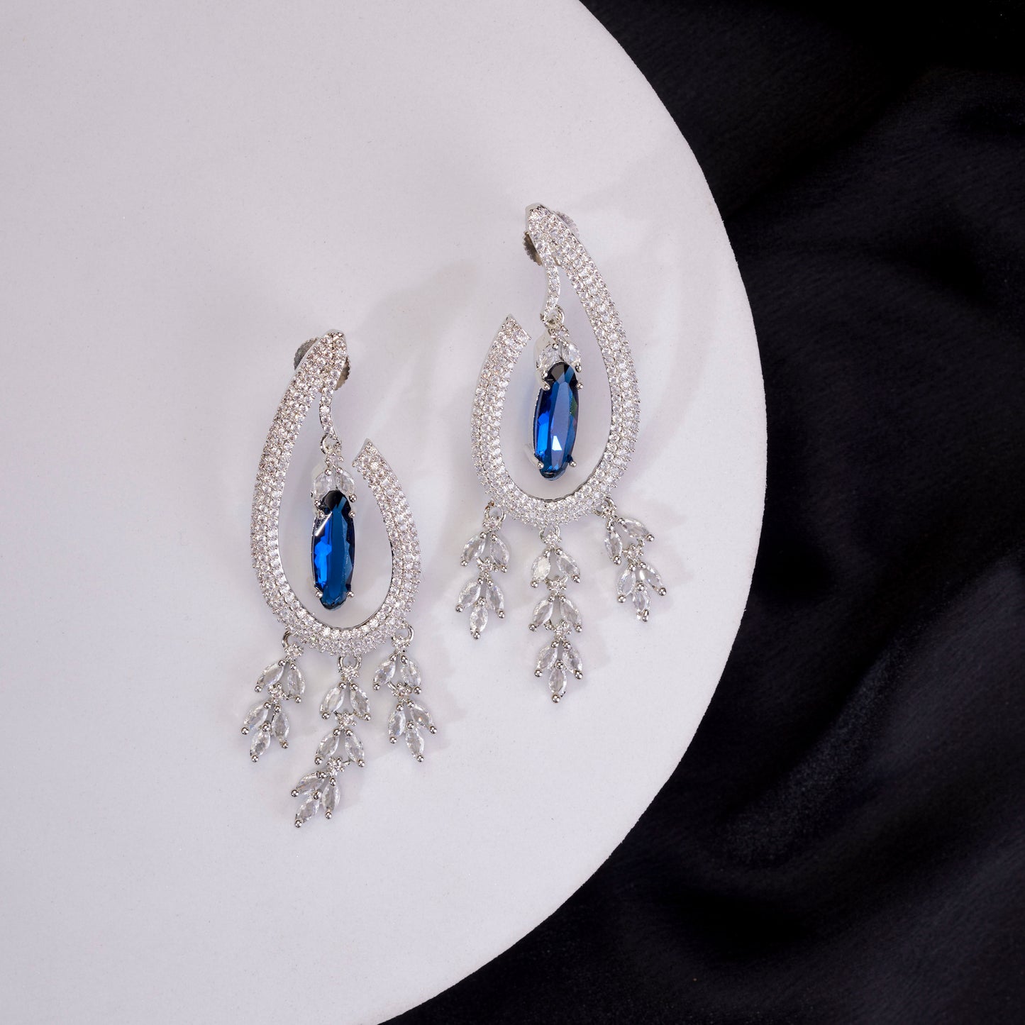 Emerald Teardrop Rhodium Plated Dangles