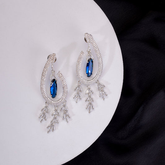 Emerald Teardrop Rhodium Plated Dangles