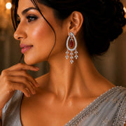 Emerald Teardrop Rhodium Plated Dangles