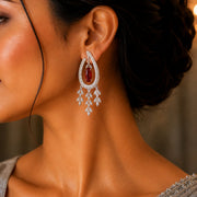 Emerald Teardrop Rhodium Plated Dangles