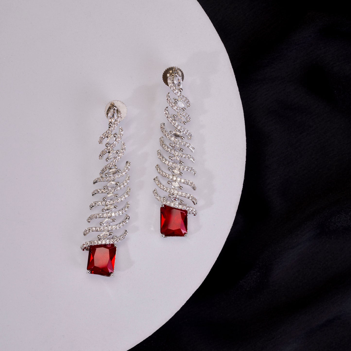 Quirky Cascade Rhodium Plated Earrings