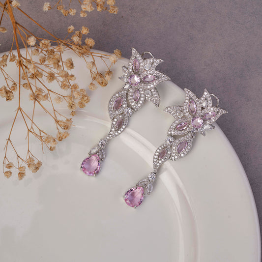Leaflet Enchanted Rhodium Plated Earrings