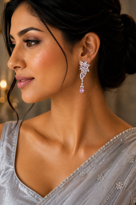 Leaflet Enchanted Rhodium Plated Earrings