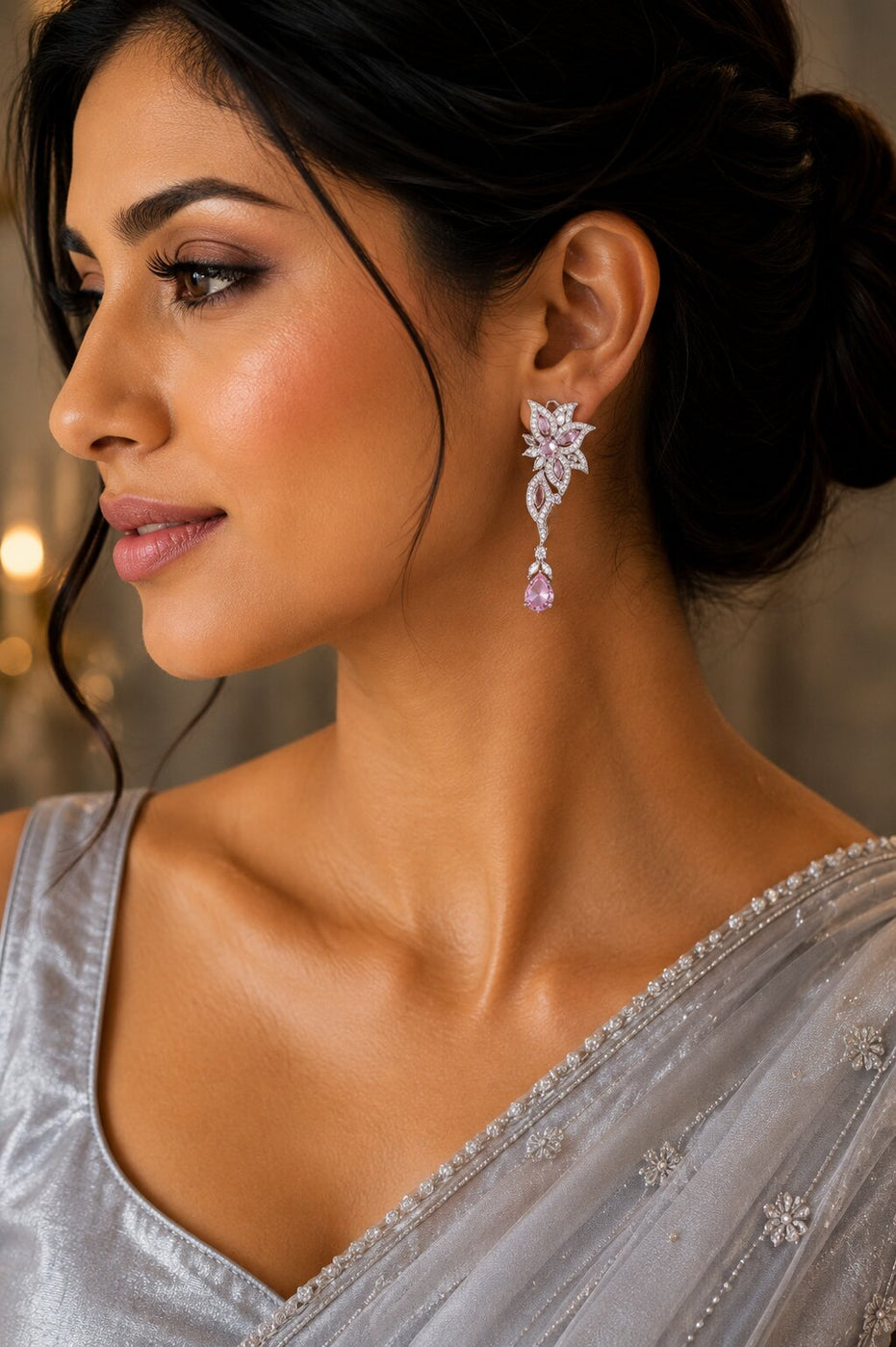 Leaflet Enchanted Rhodium Plated Earrings