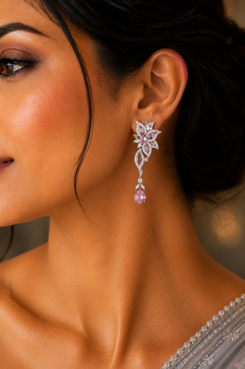 Leaflet Enchanted Rhodium Plated Earrings