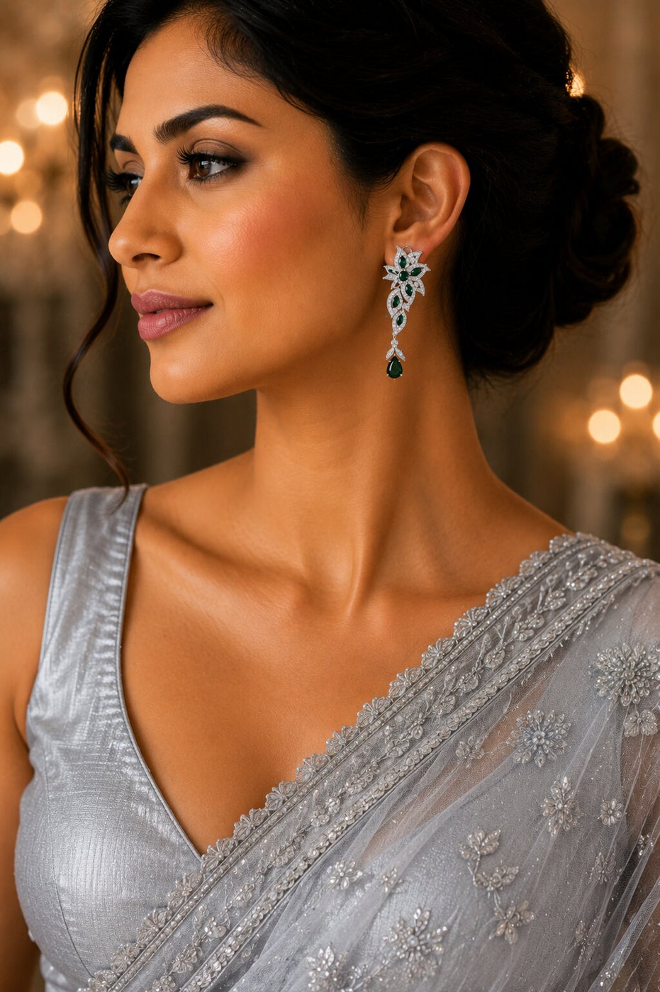 Leaflet Enchanted Rhodium Plated Earrings