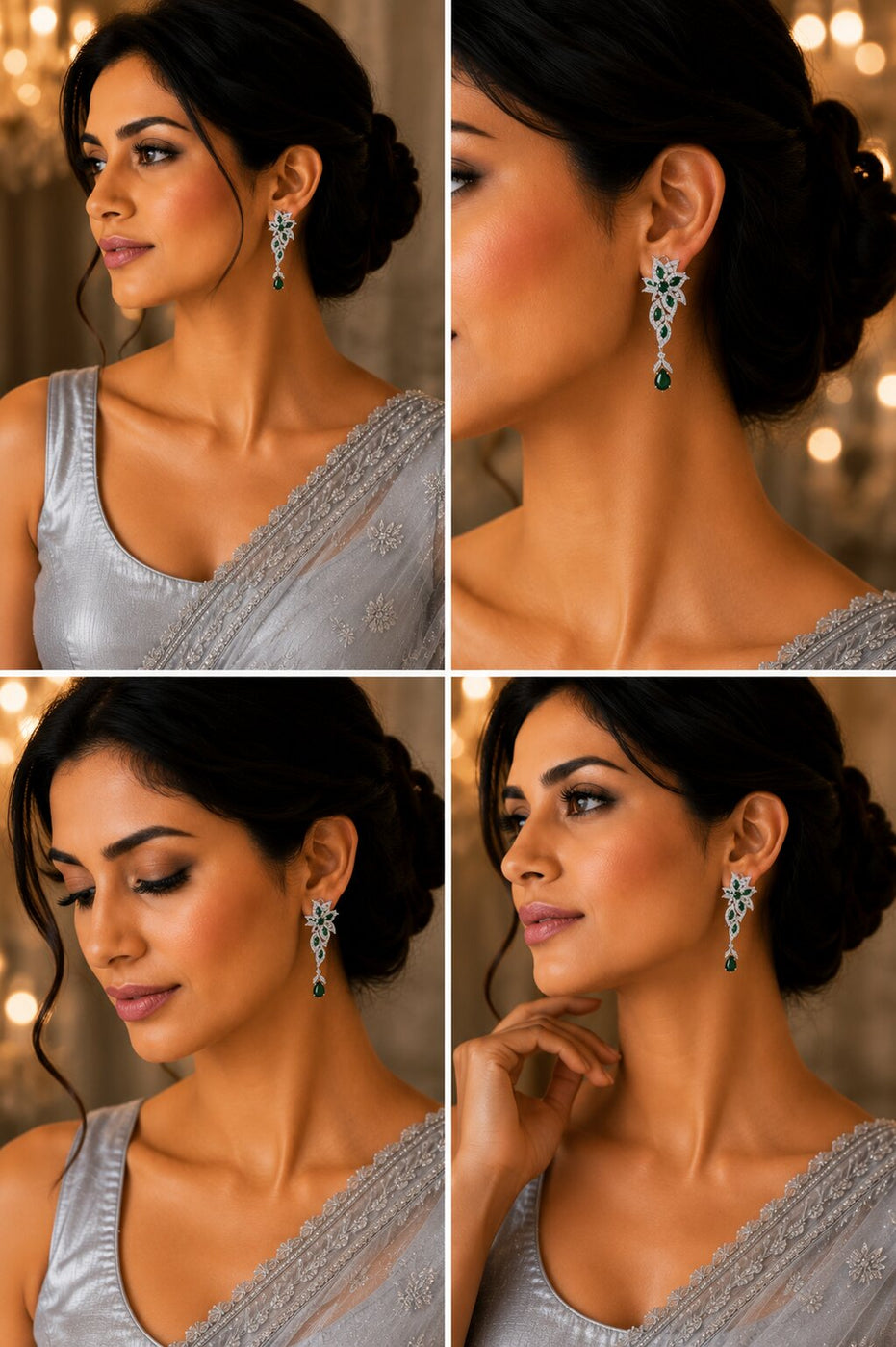 Leaflet Enchanted Rhodium Plated Earrings