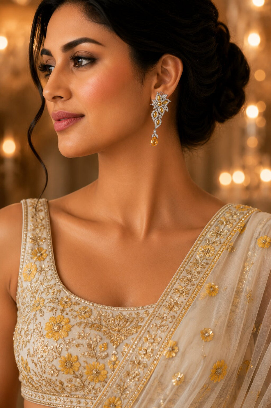 Leaflet Enchanted Rhodium Plated Earrings