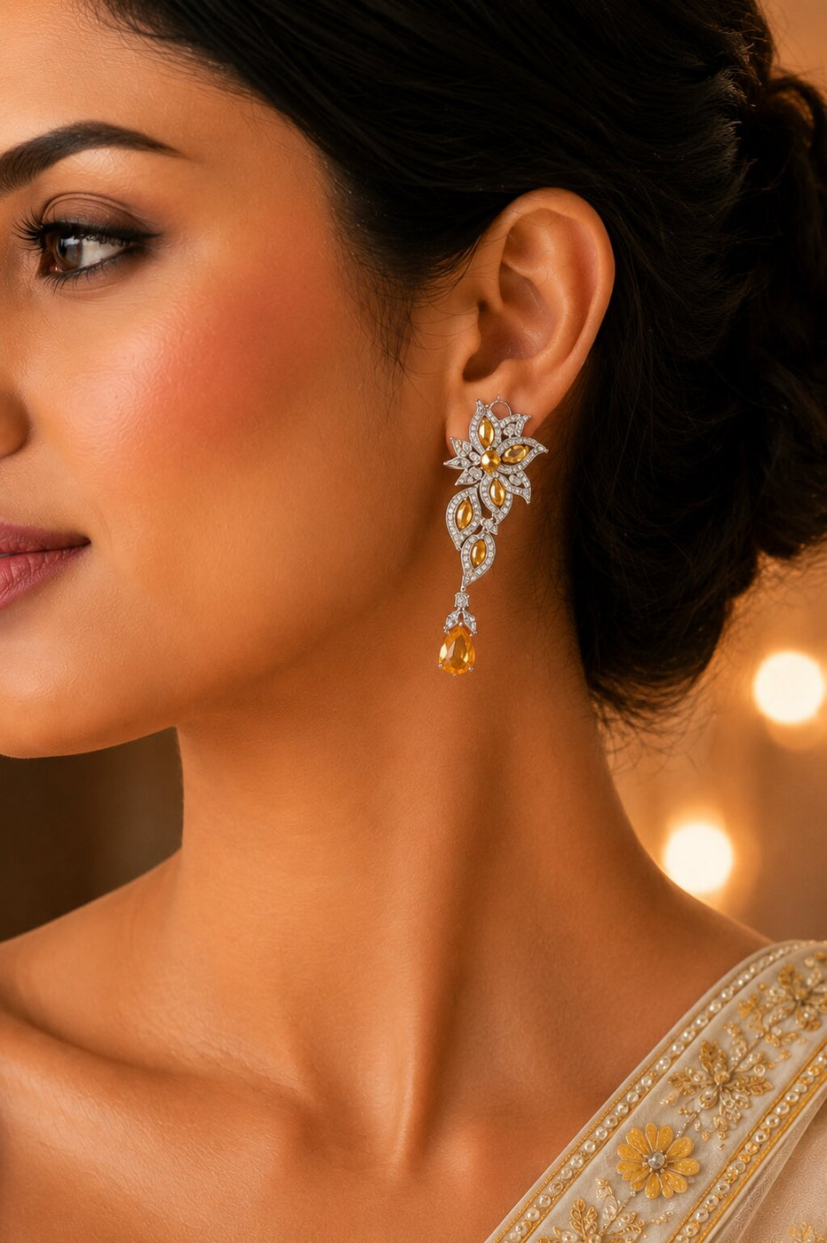 Leaflet Enchanted Rhodium Plated Earrings