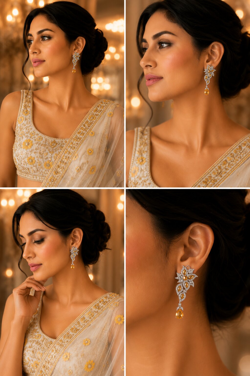 Leaflet Enchanted Rhodium Plated Earrings