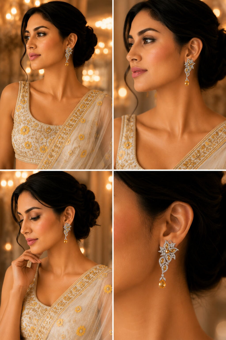 Leaflet Enchanted Rhodium Plated Earrings