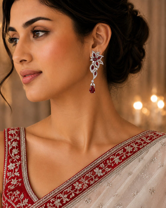 Leaflet Enchanted Rhodium Plated Earrings
