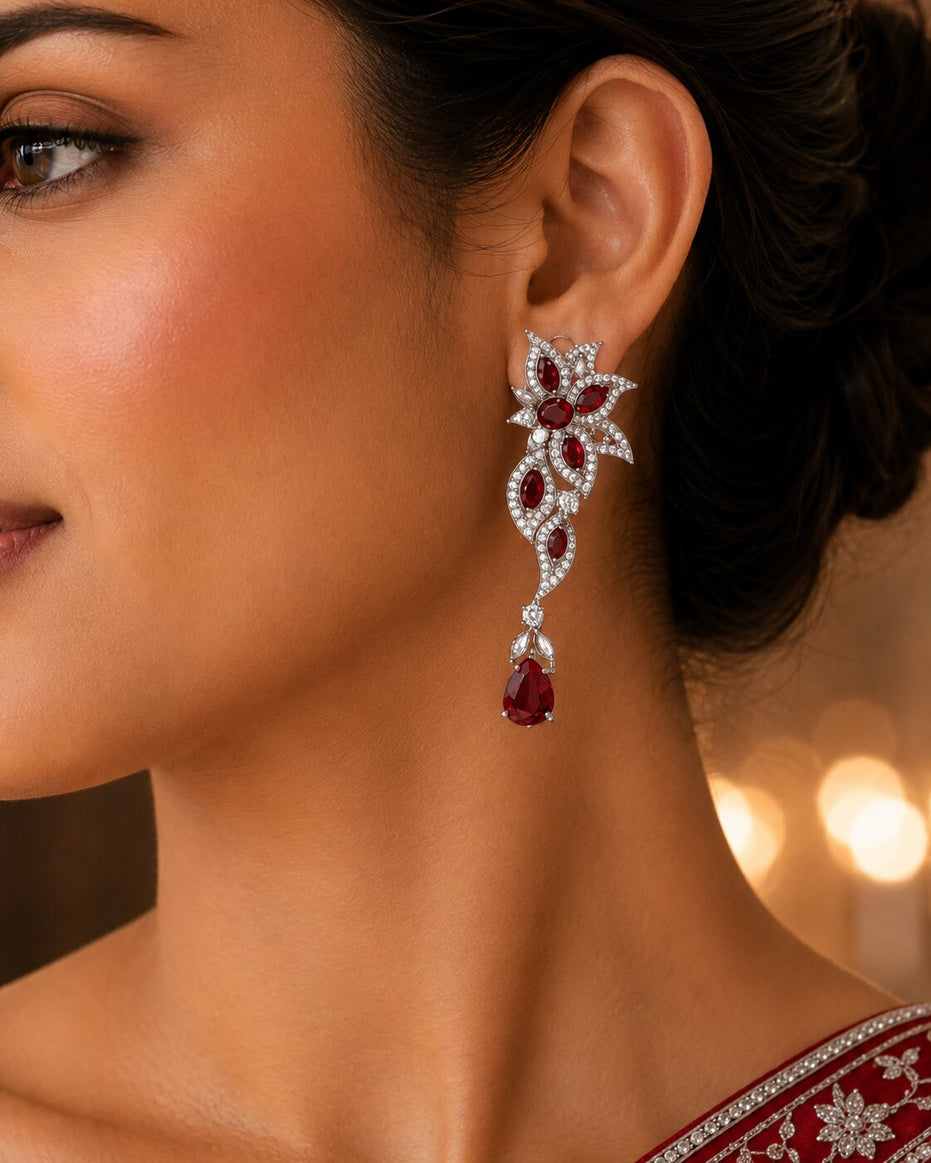 Leaflet Enchanted Rhodium Plated Earrings