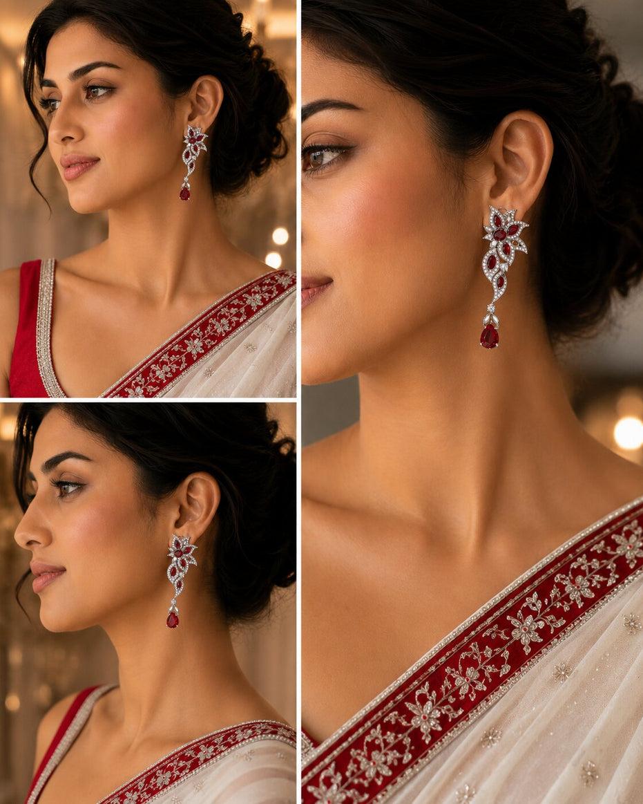 Leaflet Enchanted Rhodium Plated Earrings