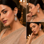Radiant Teardrop Crystal Statement Rhodium Plated Earrings