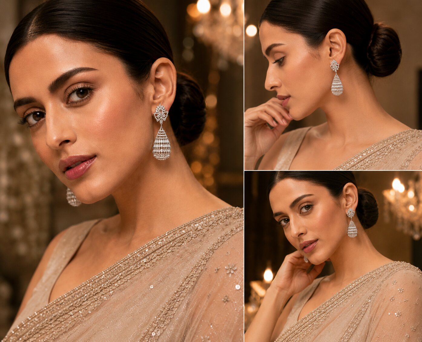 Radiant Teardrop Crystal Statement Rhodium Plated Earrings