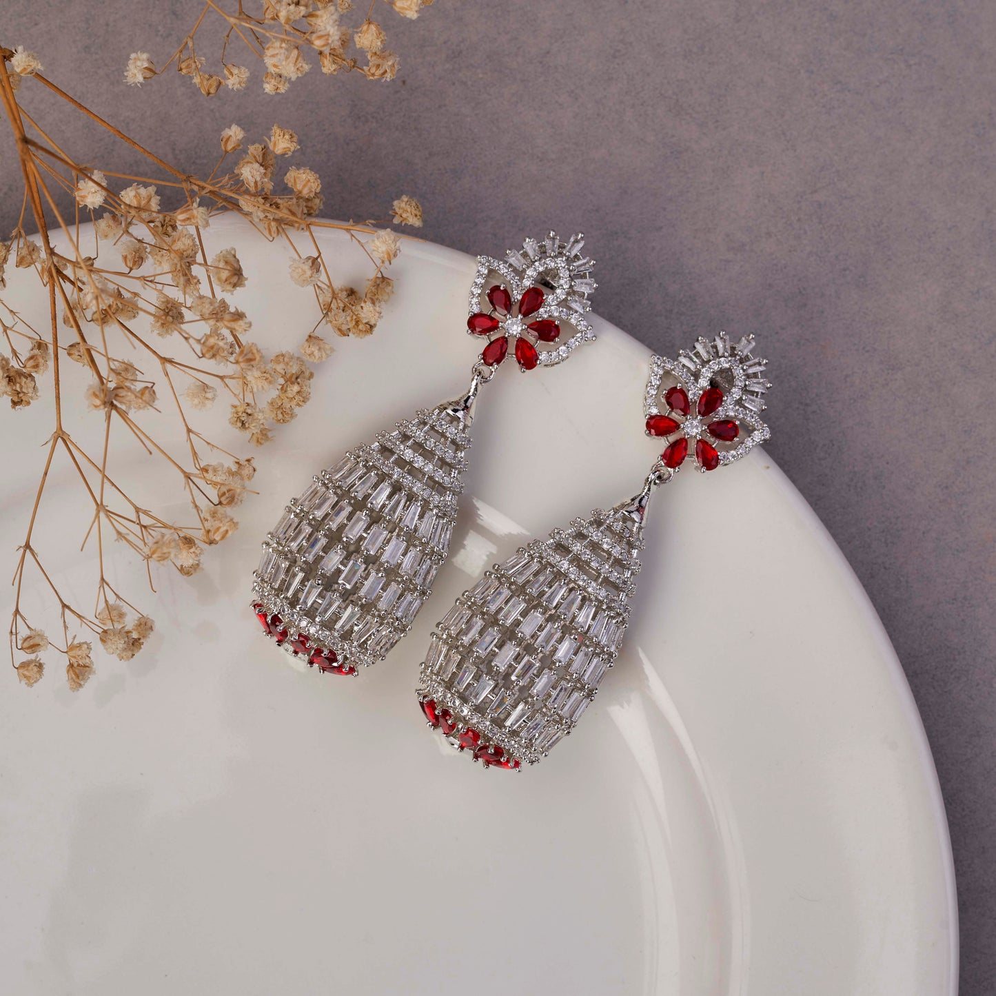 Radiant Teardrop Crystal Statement Rhodium Plated Earrings