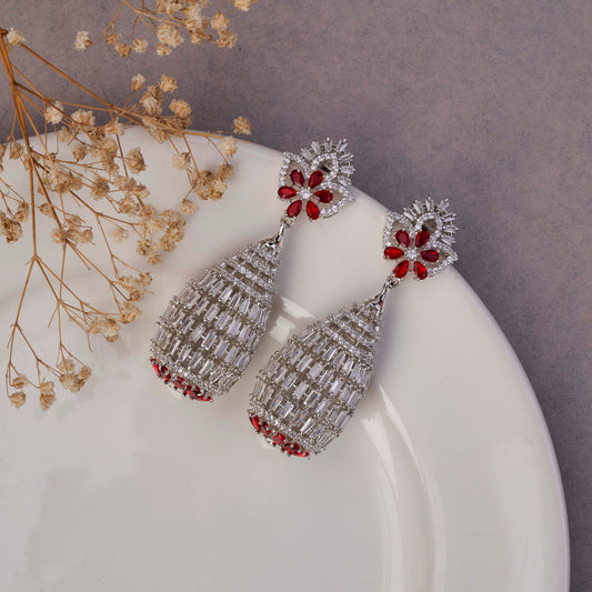 Radiant Teardrop Crystal Statement Rhodium Plated Earrings