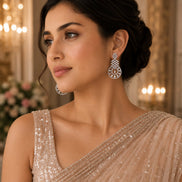 Glamorous Circular Drop Rhodium Plated Earrings