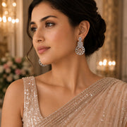 Glamorous Circular Drop Rhodium Plated Earrings