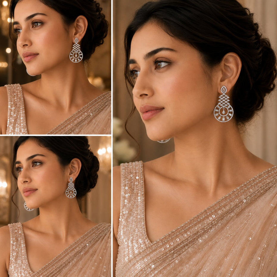 Glamorous Circular Drop Rhodium Plated Earrings